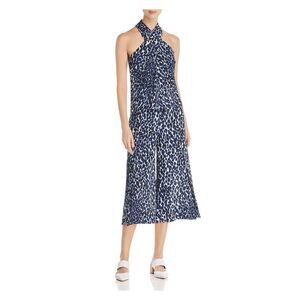 LE GALI Womens Blue Animal Print Sleeveless Halter Wide Leg Jumpsuit Size: XL